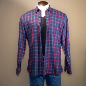 LL Bean Shirt Men's Large Button Up Long Sleeve Blue/Red Plaid Cotton